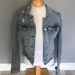 White Washed  Cropped Distressed Denim Jacket